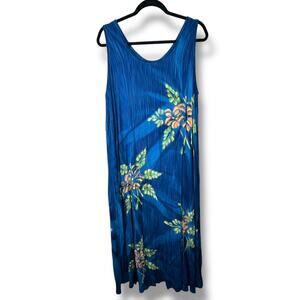 Tropical Batik Floral Sleeveless Tropical Hawaiian Sundress Maxi Dress One Size